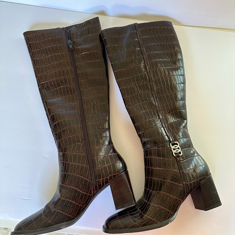 Karen Scott Crocodile Pattern Black Over the Knee Boots - Picture 3 of 7